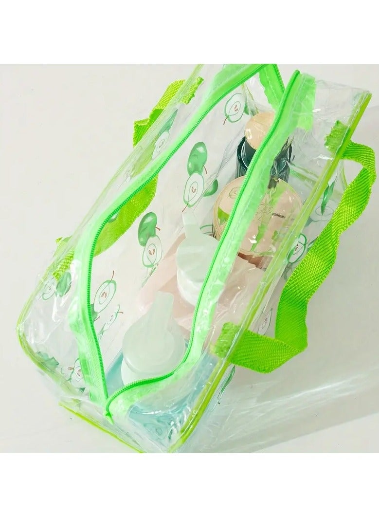 أوريتي حقيبة ماكياج مطبوعة تفاحة خضراء واضحة مع مقبض مفيد البلاستيك مقاوم للماء حقيبة تخزين كبيرة للرجل والنساء حقيبة استحمام محمولة للسفر - Image 4