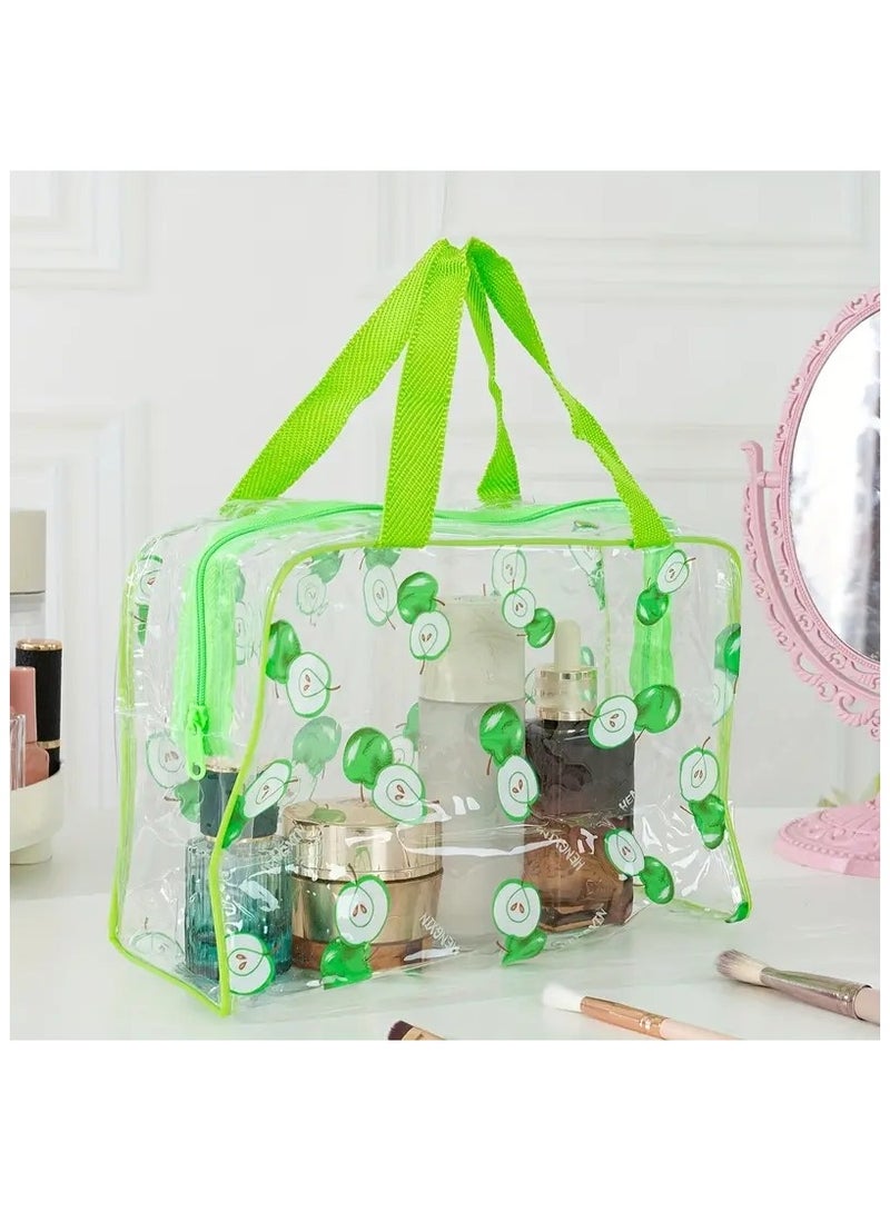 أوريتي حقيبة ماكياج مطبوعة تفاحة خضراء واضحة مع مقبض مفيد البلاستيك مقاوم للماء حقيبة تخزين كبيرة للرجل والنساء حقيبة استحمام محمولة للسفر - Image 1
