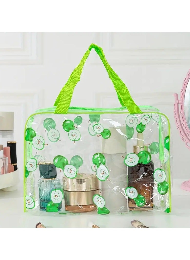 أوريتي حقيبة ماكياج مطبوعة تفاحة خضراء واضحة مع مقبض مفيد البلاستيك مقاوم للماء حقيبة تخزين كبيرة للرجل والنساء حقيبة استحمام محمولة للسفر - Image 2