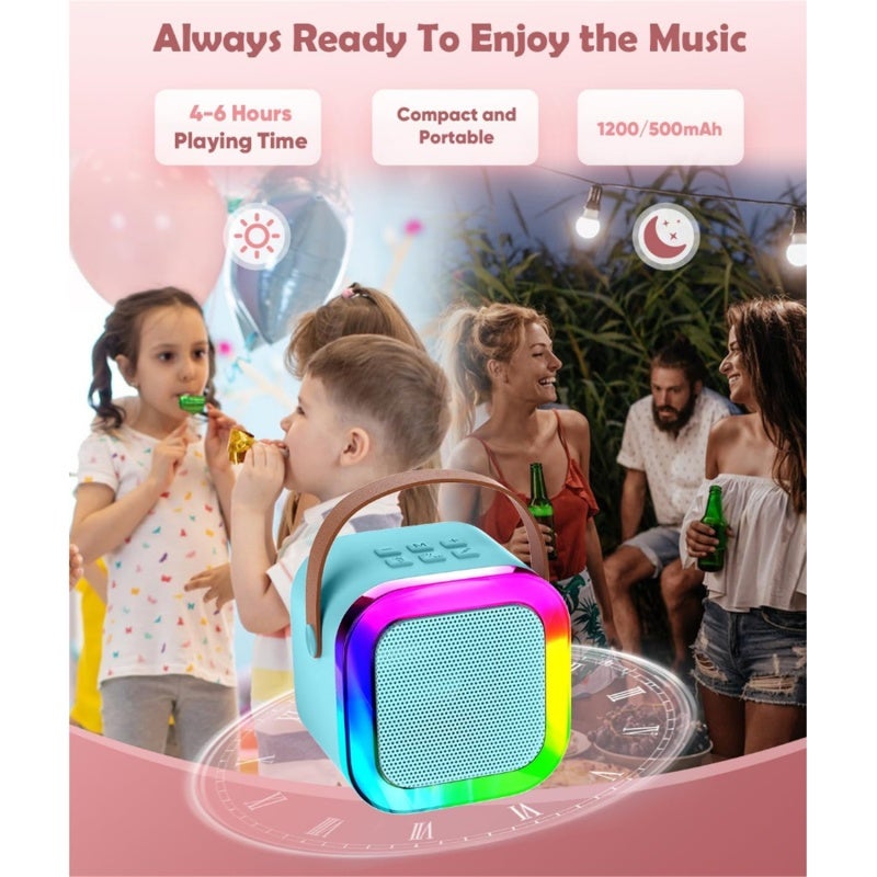 Karaoke Machine: Blue 2x Wireless Microphones - Multifunctional Design 10W High Power Portable Karaoke System with BT 5.0 DSP Noise Reduction RGB Lighting for Adults Kids Home Entertainment - Image 5