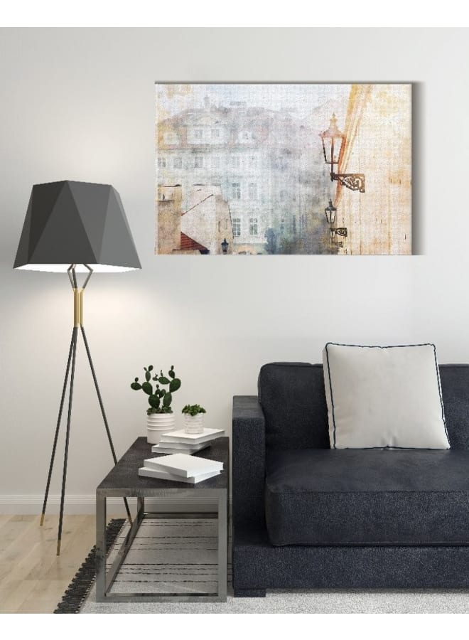 هوم جاليري لوحة فنية جدارية من القماش، صورة تجريدية مؤطرة لزقاق براغ مع منازل قديمة، 120 عرض × 80 ارتفاع × 2 عمق - Image 3