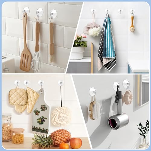 HangerSpace Suction Cup Hooks, 2.5 Inches Clear Suction Cups with Metal Hooks Large Suction Cup for Kitchen Bathroom Shower Wall Window Door - 8 Pack - Image 2