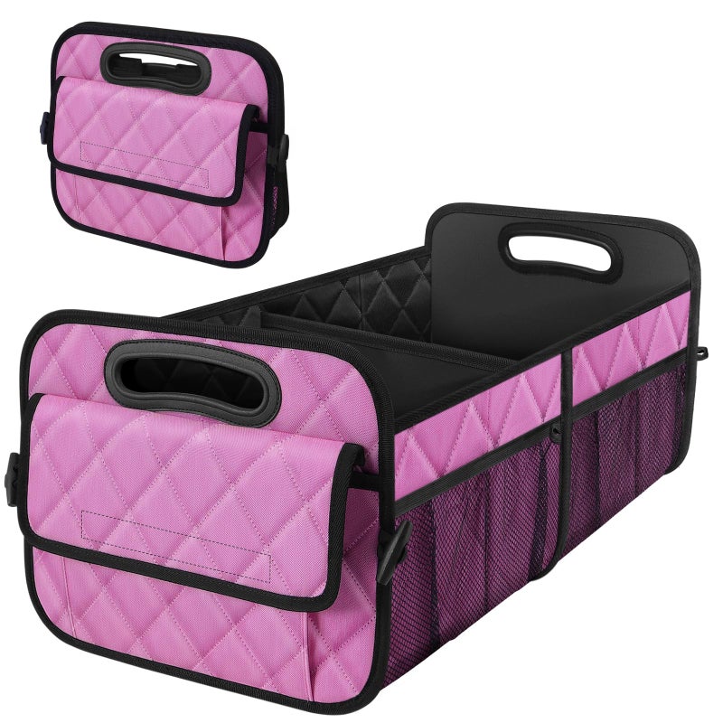Deosk Car Trunk Organizer for SUV Car Organizers and Storage with 6 Pocket Car Accessories for WomenMen 50L Waterproof Polyester Trunk OrganizerMediumPink