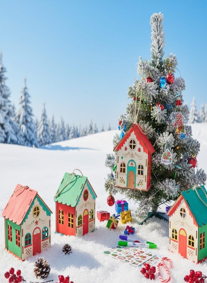 DoubleFill مجموعة DoubleFill المكونة من 36 قطعة من بيوت الزنجبيل الخشبية، مجموعة حرف يدوية للأطفال مع خيوط للتعليق ونوافذ مجوفة ونقوش محفورة بالليزر، مجموعة بيوت قرية عيد الميلاد الفنية، هدية مثالية لعيد الميلاد وحفلات الشتاء. - Image 4