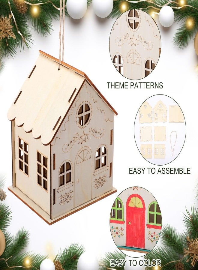 DoubleFill مجموعة DoubleFill المكونة من 36 قطعة من بيوت الزنجبيل الخشبية، مجموعة حرف يدوية للأطفال مع خيوط للتعليق ونوافذ مجوفة ونقوش محفورة بالليزر، مجموعة بيوت قرية عيد الميلاد الفنية، هدية مثالية لعيد الميلاد وحفلات الشتاء. - Image 3