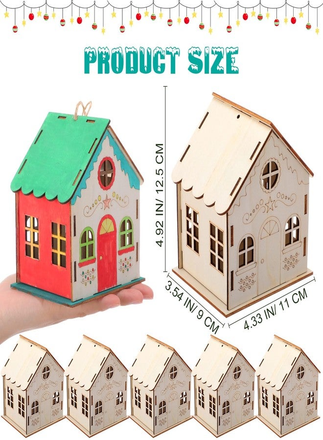 DoubleFill مجموعة DoubleFill المكونة من 36 قطعة من بيوت الزنجبيل الخشبية، مجموعة حرف يدوية للأطفال مع خيوط للتعليق ونوافذ مجوفة ونقوش محفورة بالليزر، مجموعة بيوت قرية عيد الميلاد الفنية، هدية مثالية لعيد الميلاد وحفلات الشتاء. - Image 2