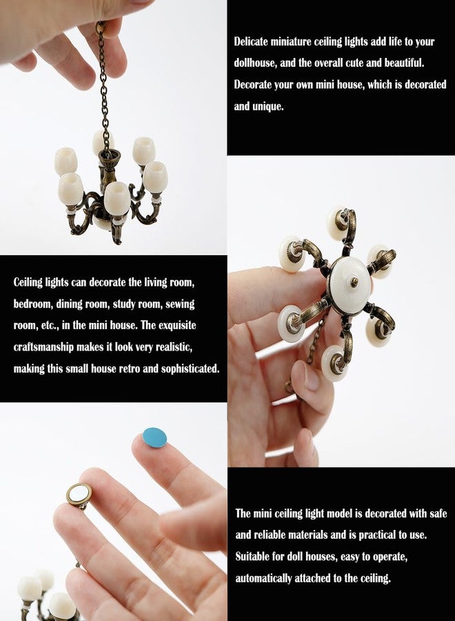YOLUFER 1:12 Dollhouse Ceiling Lamp Model, Miniature Chandelier Lamp, Mini Ceiling Lamp for Dollhouse (Bronze) - Image 3