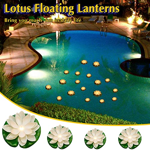 Hortsun 12 Pcs Floating Lotus Lights with Batteries Lily Pads Pool Flowers Floating Candles Decor Artificial Pond Plants Decorations for Pool Pond Outdoor Indoor (White,3.94/5.91 Inch) - Image 3