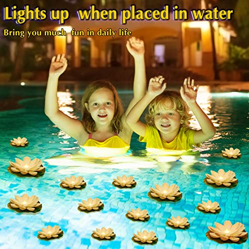 Hortsun 12 Pcs Floating Lotus Lights with Batteries Lily Pads Pool Flowers Floating Candles Decor Artificial Pond Plants Decorations for Pool Pond Outdoor Indoor (White,3.94/5.91 Inch) - Image 5