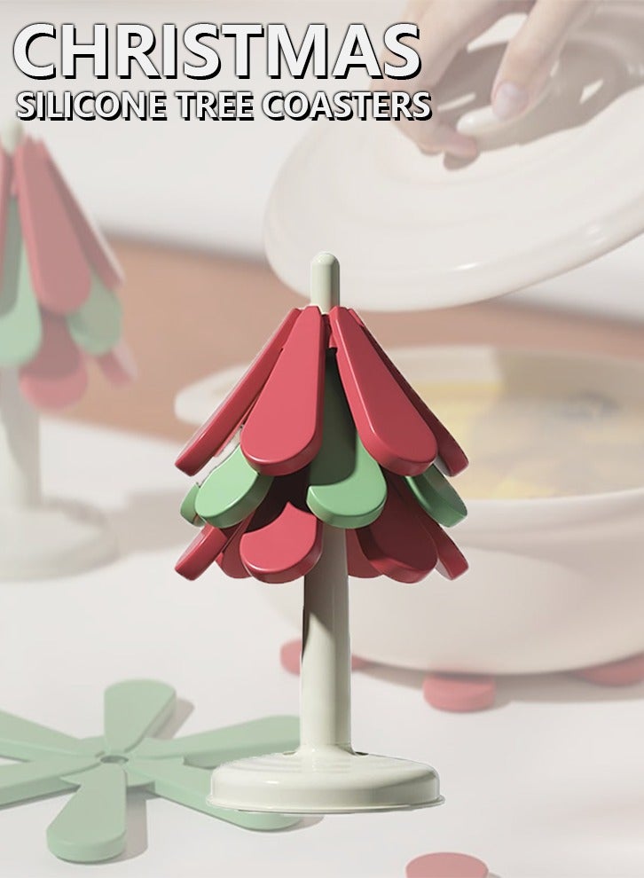 مجموعة من 3 وقايات شجرة سيليكون لديكور عيد الميلاد ، ركائز للأطباق الساخنة ، مقاومة للحرارة - مضادة للانزلاق - سهلة التنظيف - مفارش قابلة للطي لطاولة الطعام - Image 1