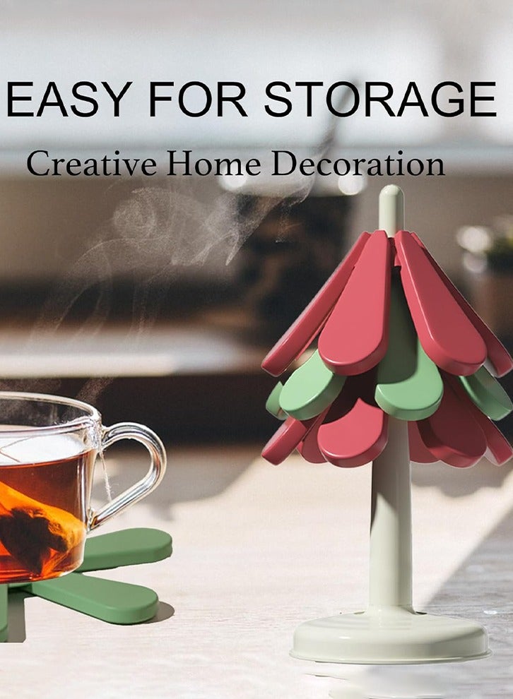 مجموعة من 3 وقايات شجرة سيليكون لديكور عيد الميلاد ، ركائز للأطباق الساخنة ، مقاومة للحرارة - مضادة للانزلاق - سهلة التنظيف - مفارش قابلة للطي لطاولة الطعام - Image 2