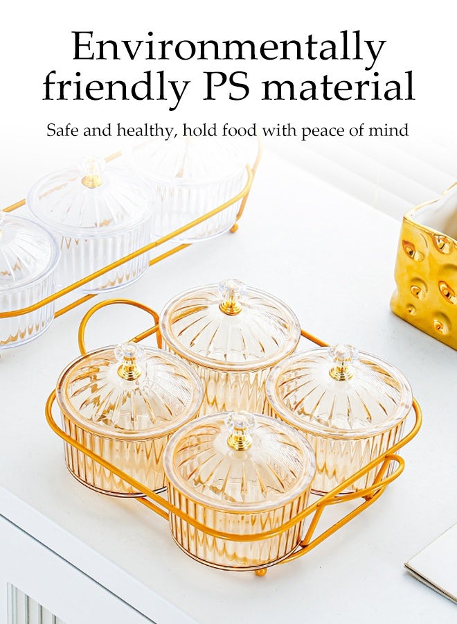 DUNISO 4Pcs Nut and Candy Serving Tray,Storage Bowls with Lid and Gold Plated Shelf,Divided Snack Serving Bowls, Appetizer Food Display Dish Platter,Dustproof and Durable, for Home Decoration Party - Image 4