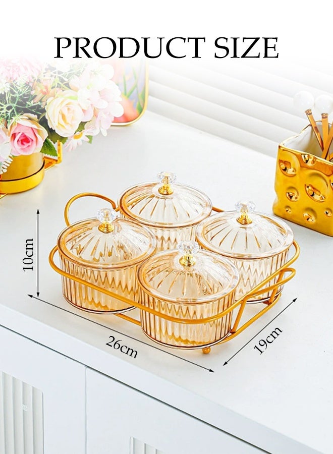 DUNISO 4Pcs Nut and Candy Serving Tray,Storage Bowls with Lid and Gold Plated Shelf,Divided Snack Serving Bowls, Appetizer Food Display Dish Platter,Dustproof and Durable, for Home Decoration Party - Image 2