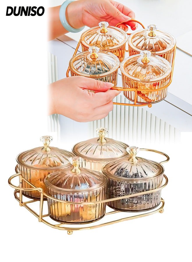 DUNISO 4Pcs Nut and Candy Serving Tray,Storage Bowls with Lid and Gold Plated Shelf,Divided Snack Serving Bowls, Appetizer Food Display Dish Platter,Dustproof and Durable, for Home Decoration Party - Image 1