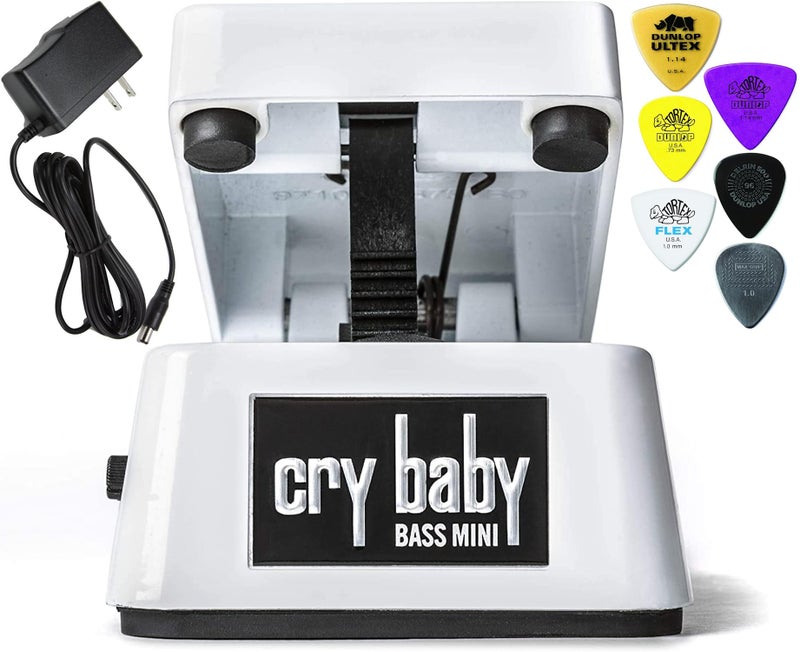MXR Dunlop CBM105Q Cry Baby Mini Bass Wah Pedal Bundle w/ 9V Power Supply and 6 Assorted Dunlop Picks - Image 1