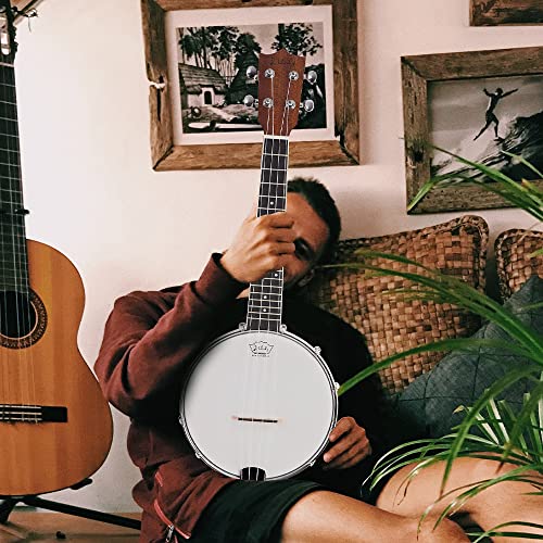 Mulucky 4-String Banjo Ukulele | Banjolele 23" Sapele Wood with Remo Head & Nylon Strings | Dark Brown Travel Kit (Bag, Tuner, Picks) - BU806 - Image 2