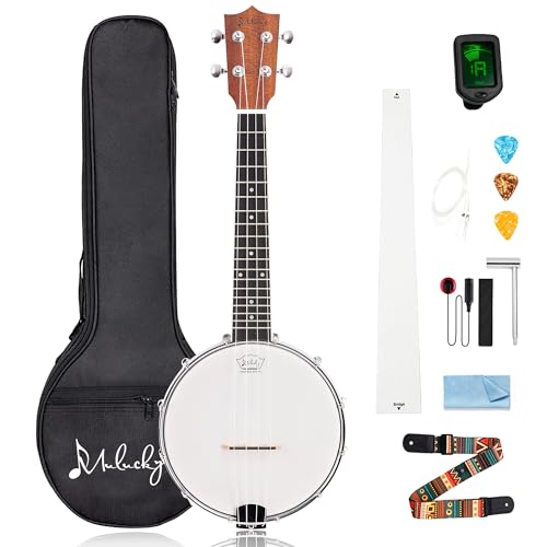 Mulucky 4-String Banjo Ukulele | Banjolele 23" Sapele Wood with Remo Head & Nylon Strings | Dark Brown Travel Kit (Bag, Tuner, Picks) - BU806 - Image 1