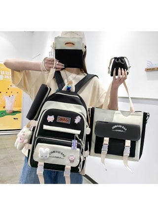 Kawaii Backpack 5Pcs Set for Student School Bags for Teen Girls Back to School Supplies (Black) - view 3