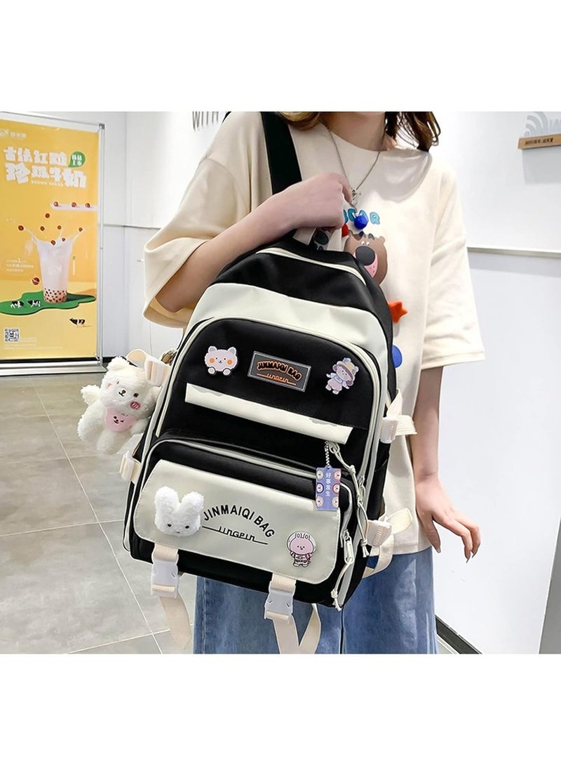 جورونب مجموعة من 5 قطع من حقائب الظهر كاواي لطالبات المدارس للفتيات المراهقات، لوازم العودة إلى المدرسة (أسود) - Image 5