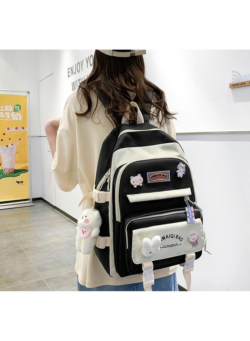 جورونب مجموعة من 5 قطع من حقائب الظهر كاواي لطالبات المدارس للفتيات المراهقات، لوازم العودة إلى المدرسة (أسود) - Image 4