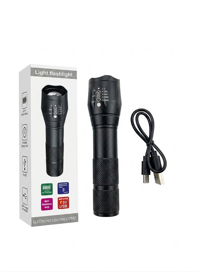 Home Care Zoomable LED Flashlight – 5-Level Zoom (X1-X2000), USB Rechargeable Built-In Lithium Battery, 3-Hour Runtime, Multi-Function Torch - Image 2
