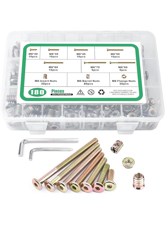Beauenty Beauenty Metric M6 Carbon steel Head Hex Socket Cap Screw Bolts Nuts Assortment Kit (180pcs) - Image 1