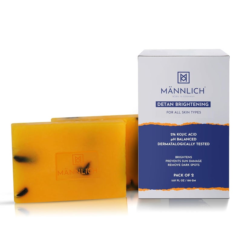 Mannlich 2 Kojic Acid Exfoliating Soap with Alpha Arbutin Glycolic Acid Niacinamide  Activated Charcoal  For Pigmentation Dark Spots Tan Removal Brightens Underarms  pH Balanced SLS Free Dermatologically Tested  75 g Pack of 2 - Image 1