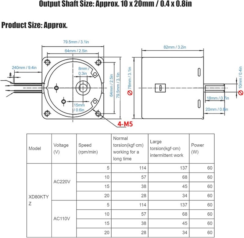 Agatige 60W AC Synchronous Motor CW CCW XD80KTYZ 15rpm 110V for CNC Machine Tool Model - Image 5