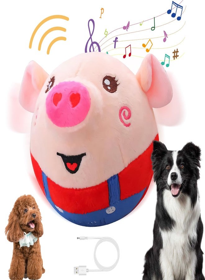 لعبة BGYVNU المتحركة للحيوانات الأليفة، لعبة تفاعلية ذكية للكلاب، كرات نطاطة، لعبة خنزير كرتونية قابلة لإعادة الشحن عبر منفذ USB وقابلة للغسل تصدر صوتاً، مناسبة للكلاب والقطط، مع 120 مقطوعة موسيقية (خنزير أحمر) - Image 1