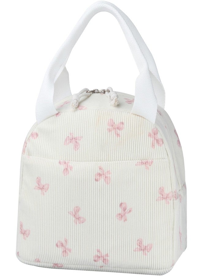 TESAFNG Lunch Bag - Insulated Lunch Box for Women, Reusable Large Capacity Cooler Bag for Adult, Small Leakproof Cute Corduroy Lunch Tote for Work Office Travel Picnic (Pink Bow) - Image 1