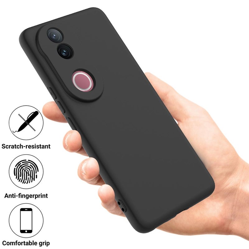 BURAQ Case Cover For vivo V50 Solid Color Liquid Silicone Dropproof Full Coverage Phone Case(Black) - Image 2