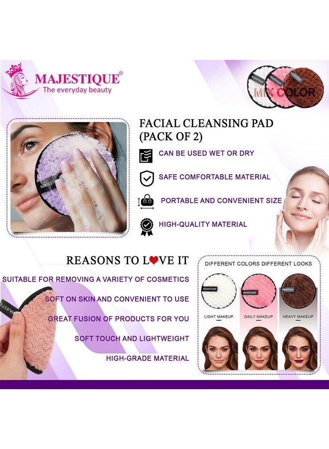 Majestique Facial Cleansing Sponge | Dual-Layer Makeup Remover Pads | Gentle Exfoliation | Reusable Pads for Face | Soft & Fluffy Makeup Cleaning Pads - 2Pcs/Multicolour - Image 3