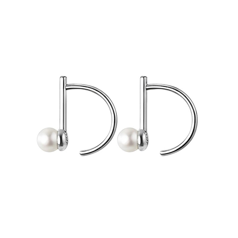 Reffeer 925 Sterling Silver Pearl Half Hoop Earrings for Women Teen Girls Bar Hoop Earrings Open Small Huggie Earrings (A-Silver) - Image 1