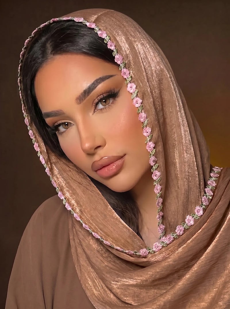 Plain Color Island Silk Malaysian Instant Hijab for Women with Lace Embroidery – Soft Breathable Shawl Scarf, Modest Fashion Prayer Cover
