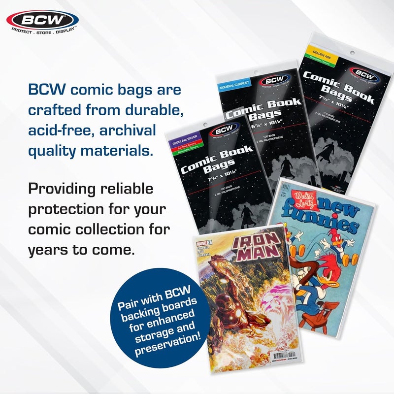 بي سي دبليو أكياس كتب الكوميكس القابلة لإعادة الإغلاق من BCW (100 قطعة) - Image 3