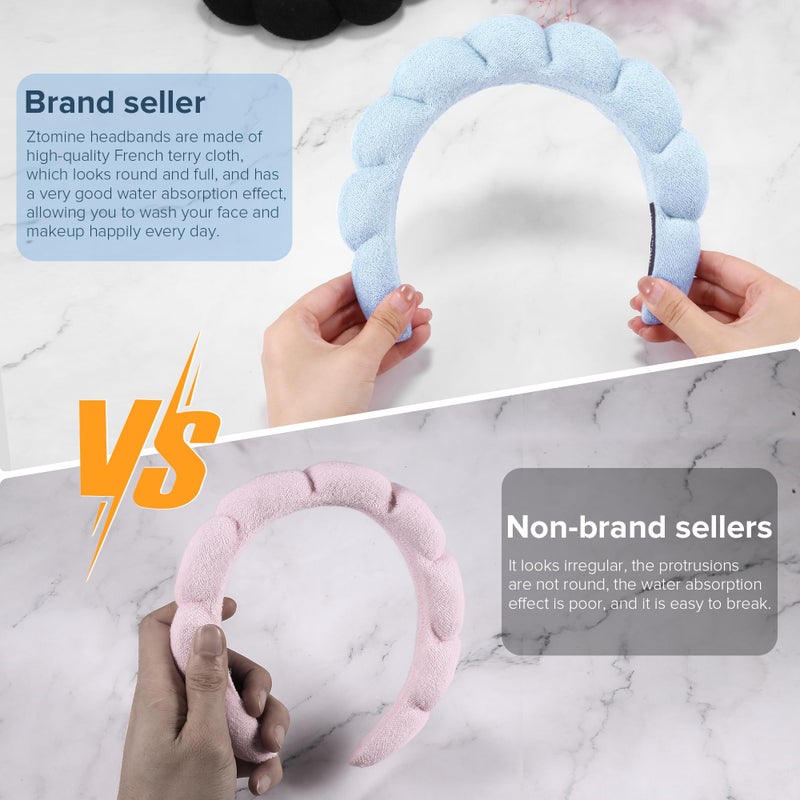Ztomine Face Wash Headband, Set of 2 - Terry Cloth Spa Headbands for Washing Face or Facial, Puffy Makeup Headbands for Skincare, Mask, Hair Salon, Professional Use (Black & Blue) - Image 3