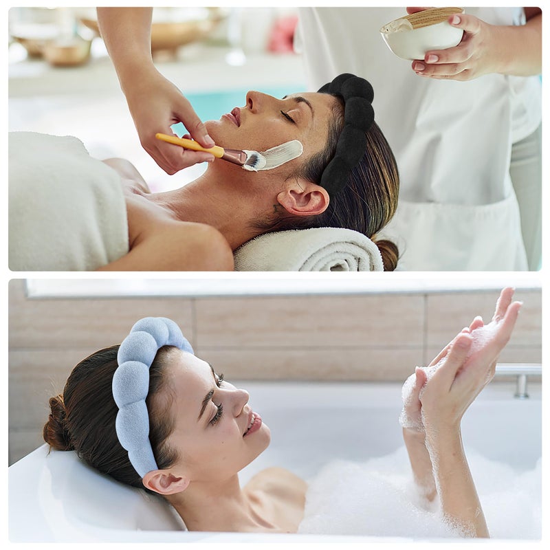 Ztomine Face Wash Headband, Set of 2 - Terry Cloth Spa Headbands for Washing Face or Facial, Puffy Makeup Headbands for Skincare, Mask, Hair Salon, Professional Use (Black & Blue) - Image 2