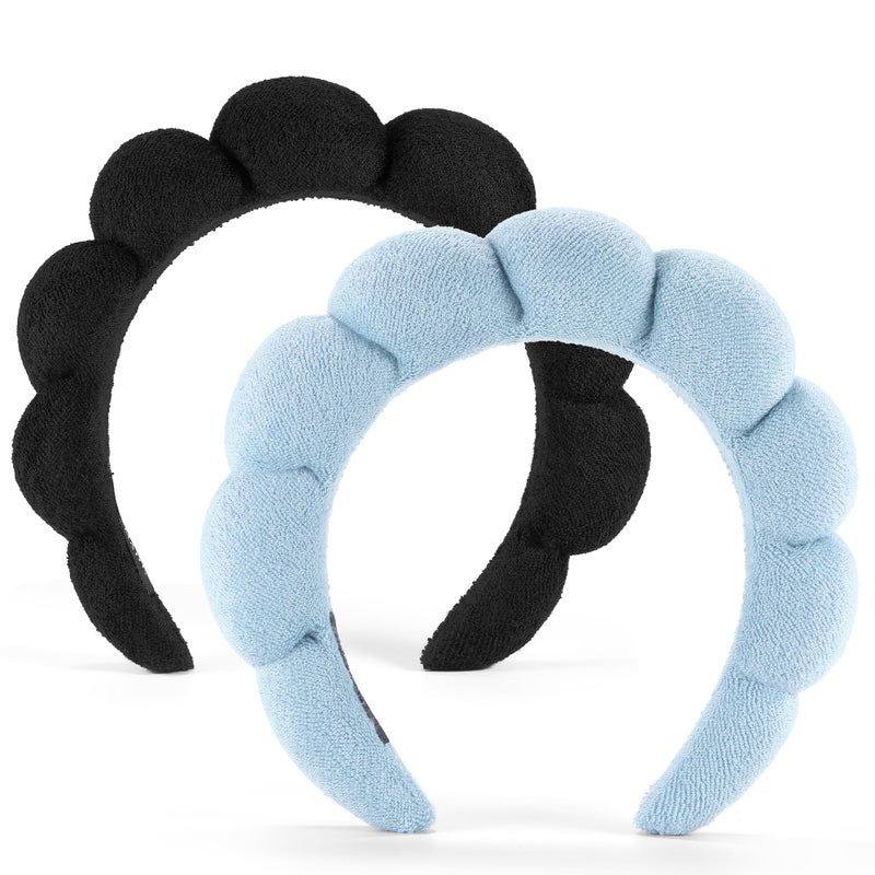 Ztomine Face Wash Headband, Set of 2 - Terry Cloth Spa Headbands for Washing Face or Facial, Puffy Makeup Headbands for Skincare, Mask, Hair Salon, Professional Use (Black & Blue) - Image 1