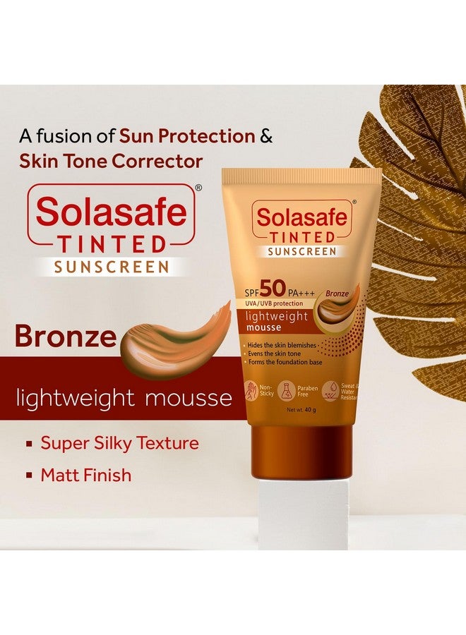 Solasafe Tinted Bronze Sunscreen SPF 50 | Broad Spectrum Sun Protection & Skin Tone Corrector | Lightweight Formula | Suitable for All Skin Types | - Image 2