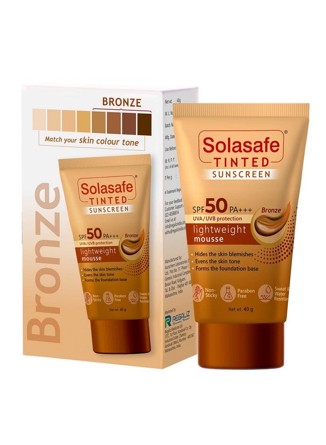 Solasafe Tinted Bronze Sunscreen SPF 50 | Broad Spectrum Sun Protection & Skin Tone Corrector | Lightweight Formula | Suitable for All Skin Types | - Image 1