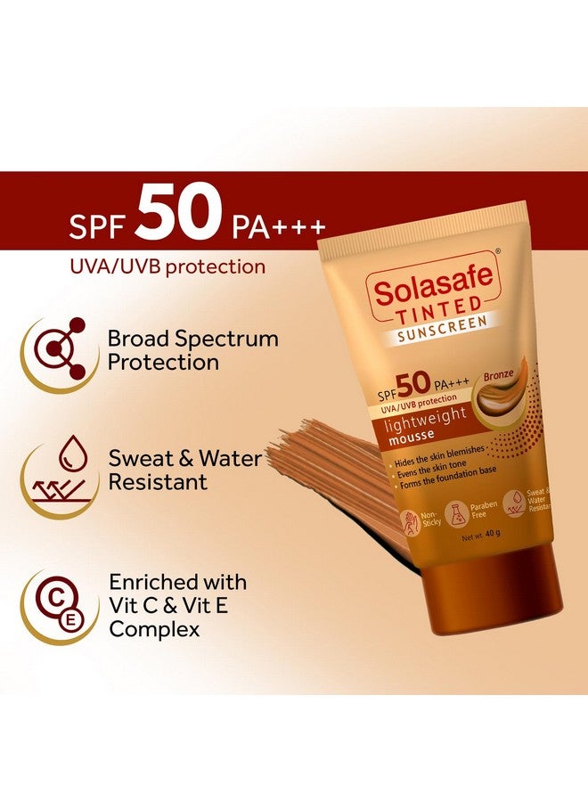 Solasafe Tinted Bronze Sunscreen SPF 50 | Broad Spectrum Sun Protection & Skin Tone Corrector | Lightweight Formula | Suitable for All Skin Types | - Image 3