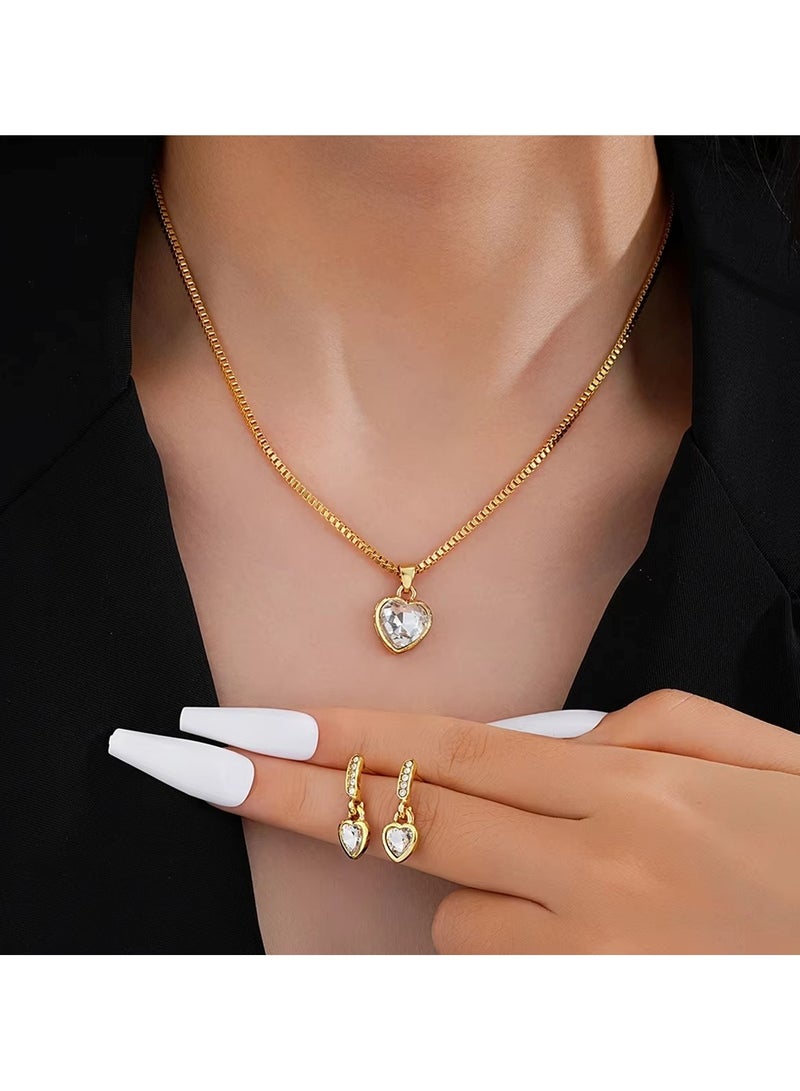 Huitich Elegant Heart Crystal Jewelry Set Necklace & Earrings for Women - Image 3