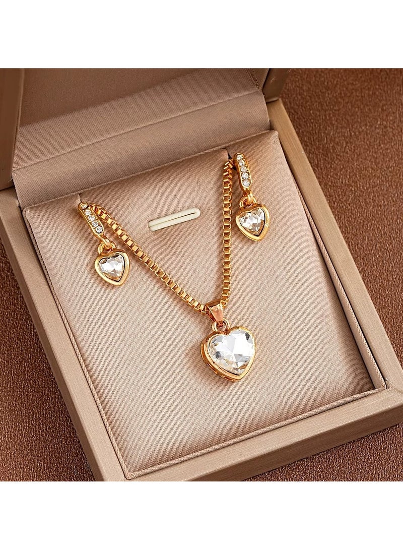 Huitich Elegant Heart Crystal Jewelry Set Necklace & Earrings for Women - Image 4