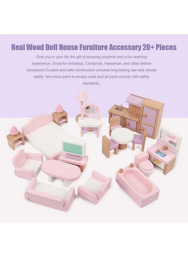 Lynkaye 22 Pieces Wooden Dollhouse Furniture Accessories 1:12 Scale Wooden Toys Doll House Furnishings for Girls Doll Living Room,Kitchen,Dining Room,Bedroom,Bathroom - Image 2