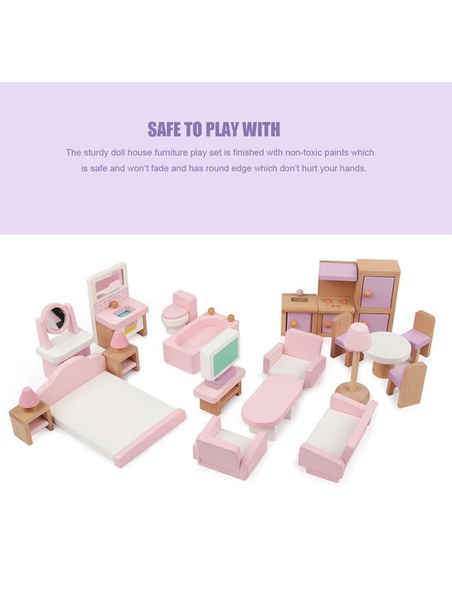 Lynkaye 22 Pieces Wooden Dollhouse Furniture Accessories 1:12 Scale Wooden Toys Doll House Furnishings for Girls Doll Living Room,Kitchen,Dining Room,Bedroom,Bathroom - Image 5