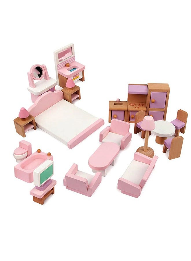 Lynkaye 22 Pieces Wooden Dollhouse Furniture Accessories 1:12 Scale Wooden Toys Doll House Furnishings for Girls Doll Living Room,Kitchen,Dining Room,Bedroom,Bathroom - Image 1