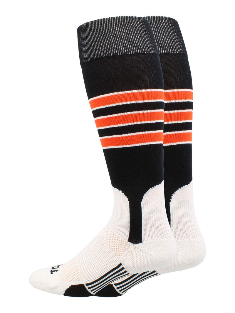 MadSportsStuff Baseball Stirrup Socks 3 Stripe (Black/Orange/White, Small) - Black/Orange/White,Small - Image 1