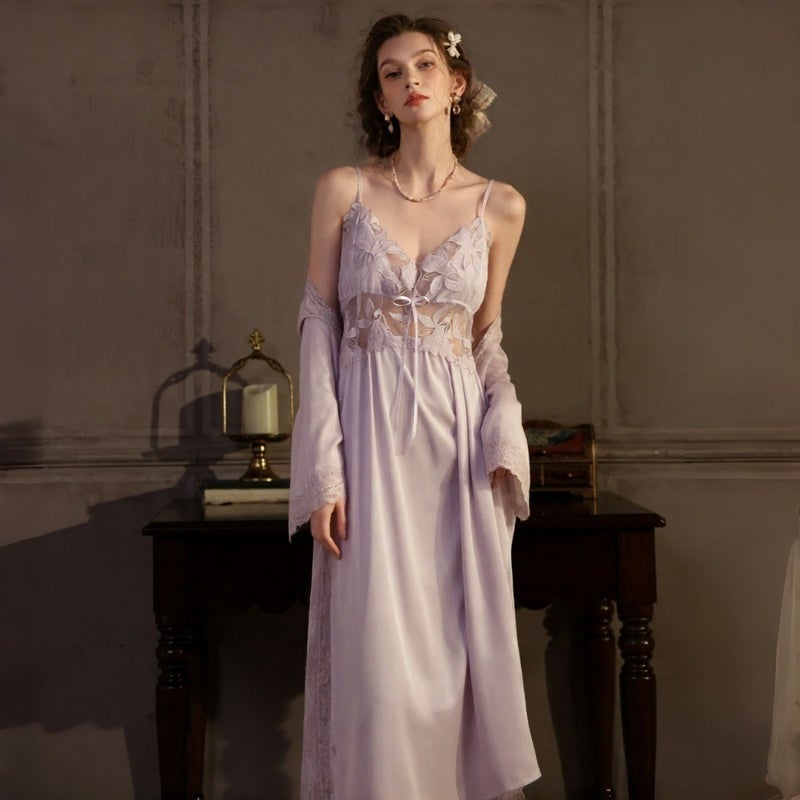 Chen Xie Summer Ice Silk Sexy Nightgown - Long Slip Dress for Home & Relaxation - Image 1