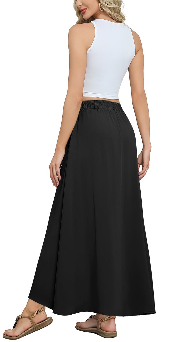 Askyes Women's Black Maxi Skirts Elastic High Waisted Plus Size Casual Flowy Beach Boho Long Skirts with Pockets,2XL - Image 1