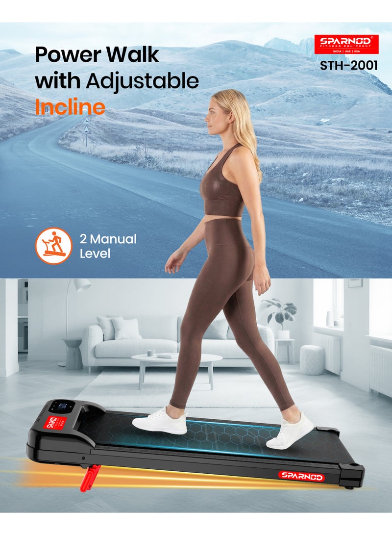 Sparnod Fitness STH-2001 Walking Pad for Home Use, 2.25 HP Motor 1–6 km/h Speed, Manual Incline 2 Levels, LED Display for Time, Distance, Speed & Calories, Shock Absorption, Compact Design,85kg Max Weight - Image 2